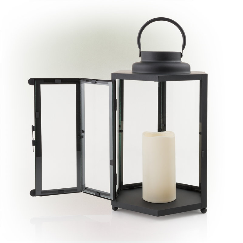 Hexagonal Battery-Operated Metal Lantern With Led Lights, 14" H x 9" W x 9" D