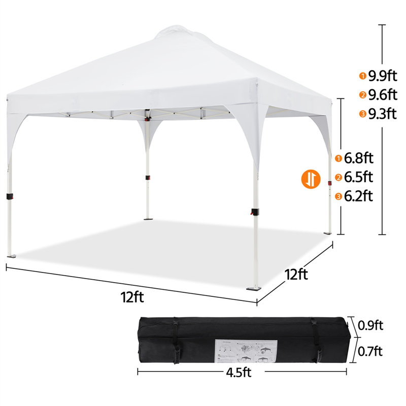 12x12 FT Pop Up Canopy Tent with Roller Bag and Sandbags, White
