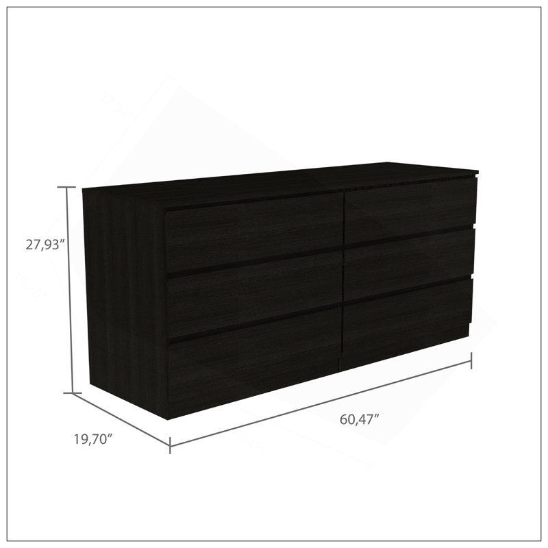 Commode double 6 tiroirs, dessus, noir, Noir