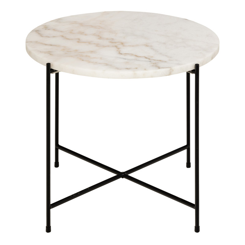 Side Table with Polished Marble Stone 52x40cm, White Marble