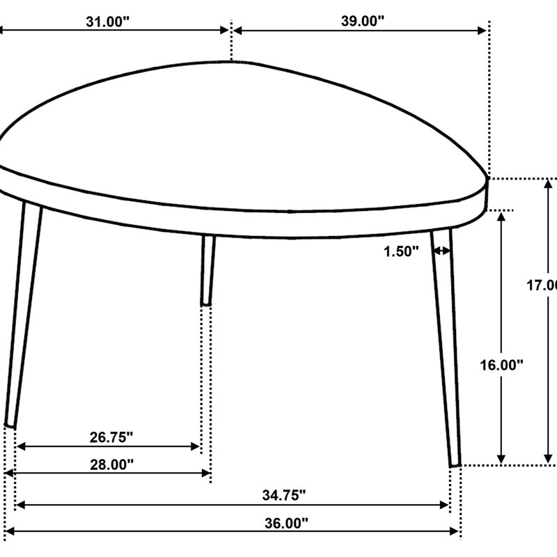 Black Triangular Coffee And End Table Made From Mango Wood, With Rounded Edges A Construction For Living Rooms 2 Wood Construction, Smooth Finish, Corners, Splayed Iron Legs Primary Space
