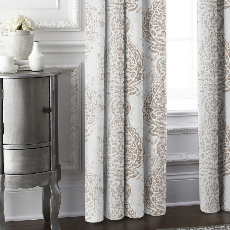 Prassana 100% Cotton Paisley Room Darkening Rod Pocket Single Curtain Panel, 50" W x 96" L, Ecru