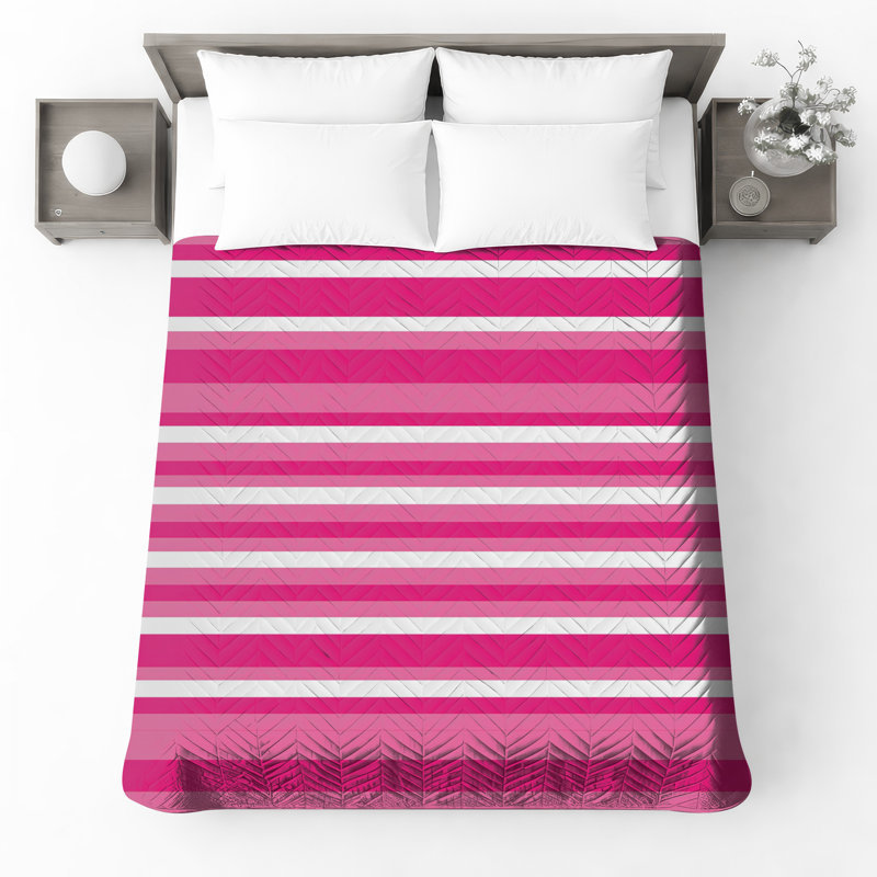 Pink White Stripes Quilted Bedspread All Sizes, King