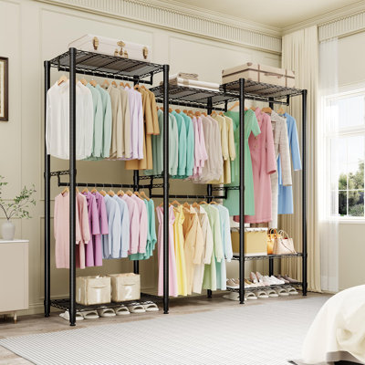 Heavy Duty Freestanding Garment Rack with Adjustable Shelves and Hanging Rods Portable Closet Organizer