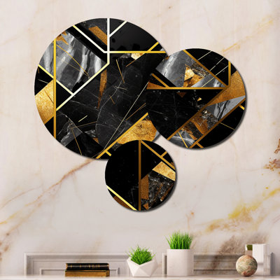 Agate en marbre de granit avec touches dorées, ensemble de salon abstrait géométrique en métal 3 pièces