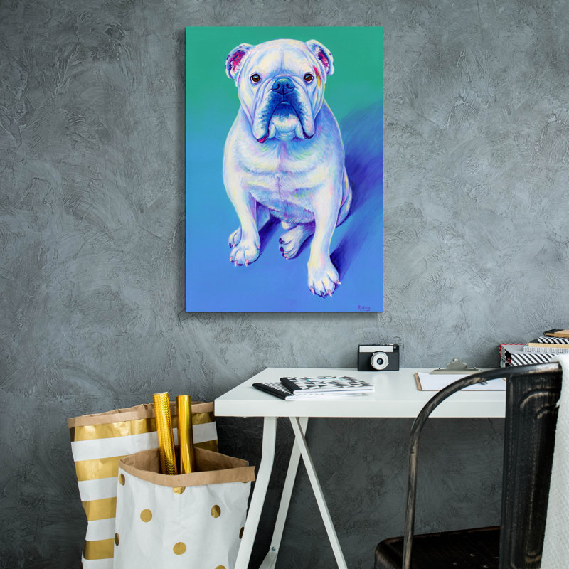 «White English Bulldog» par Rebecca Wang, art mural sur toile, 26 po x 34 po, H 26 po x l 18 po x P 0,75 po