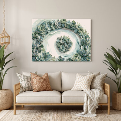 Coastal Seaside Succulents Green Metal Wall Art