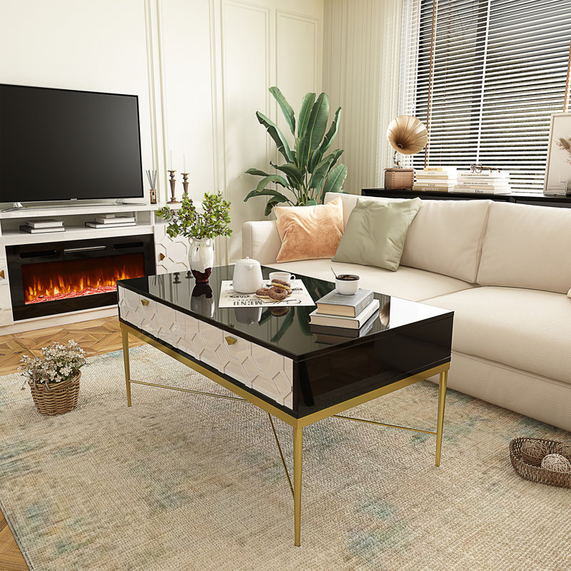 Table basse moderne avec 2 tiroirs noir et blanc Modern (table incluse seulement)