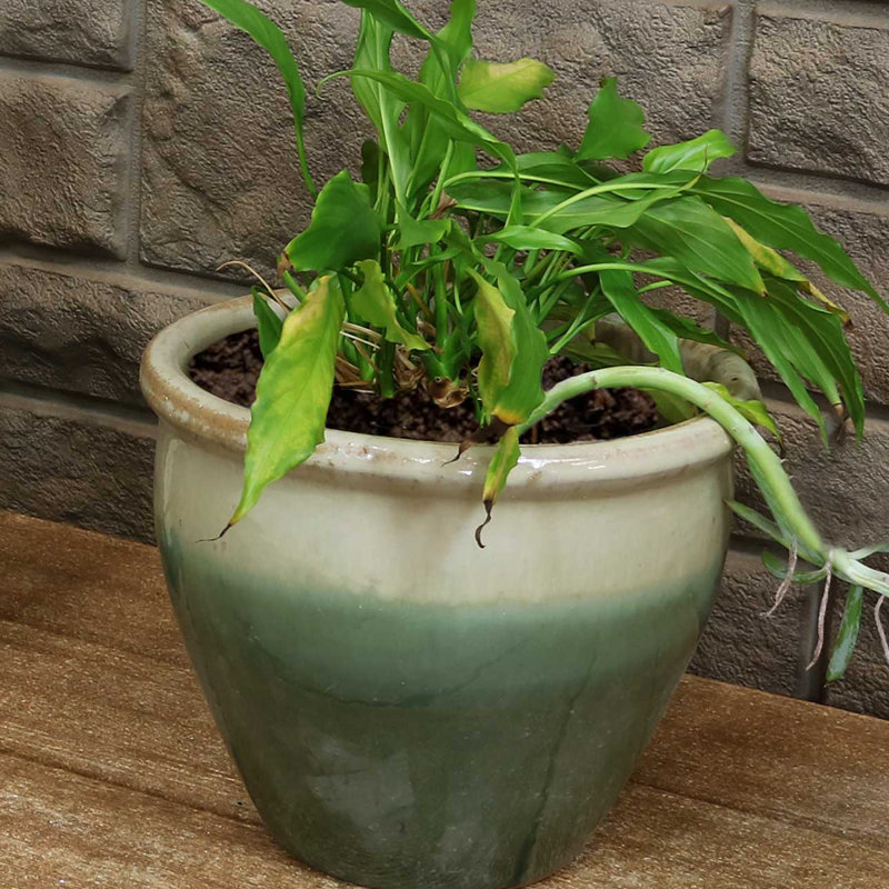 Chalet Ceramic Outdoor Planter, Seafoam, 8" H x 9.5" W x 9.5" D