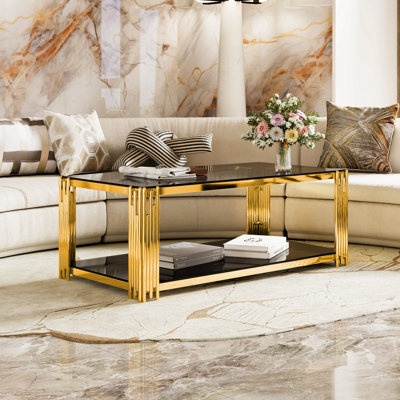 Table basse moderne rectangulaire noire, miroir