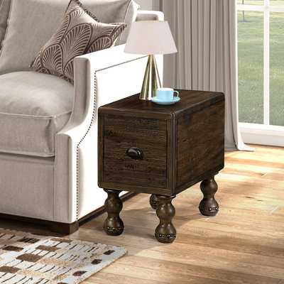 Table de bout en bois massif, table de bout rectangulaire étroite de 23,6 po avec tiroir, table de chevet rétro pour petits espaces, salon, chambre à coucher, assemblage facile, espresso