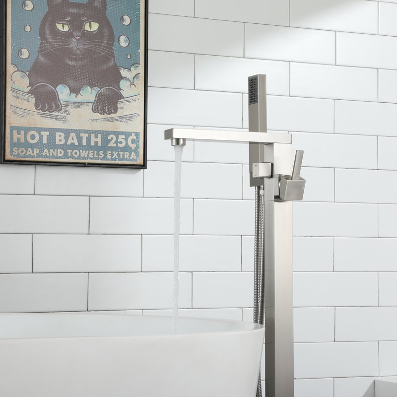 1 Handle Floor Clawfoot Tub Faucet with Diverter, Brushed Nickel