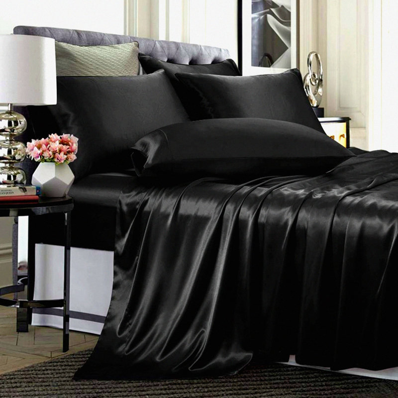 Luxury Black Silky Smooth Full Size Sheet Set - 6 Piece Deep Pocket Bedding Bundle with Fitted Sheet, Flat Sheet, and 4 Pillowcases