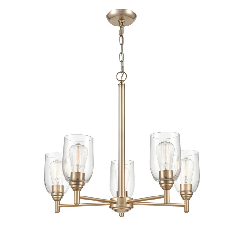 5 - Light Steel Dimmable Chandelier, Modern Gold