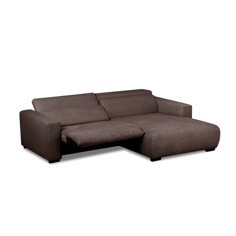 Almontiser Cozzy Reclining Corner Sofa in Curdouy Velvet Fabric, Dark Brown, Right Hand Facing