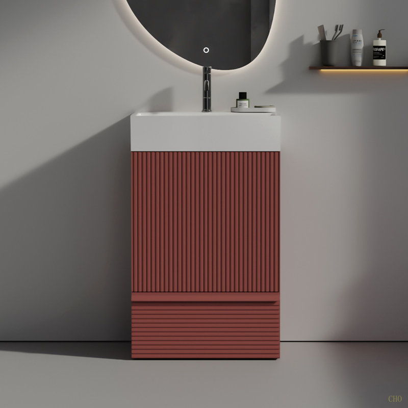 Meuble-lavabo autoportant pour salle de bain moderne, 20 po, Rouge