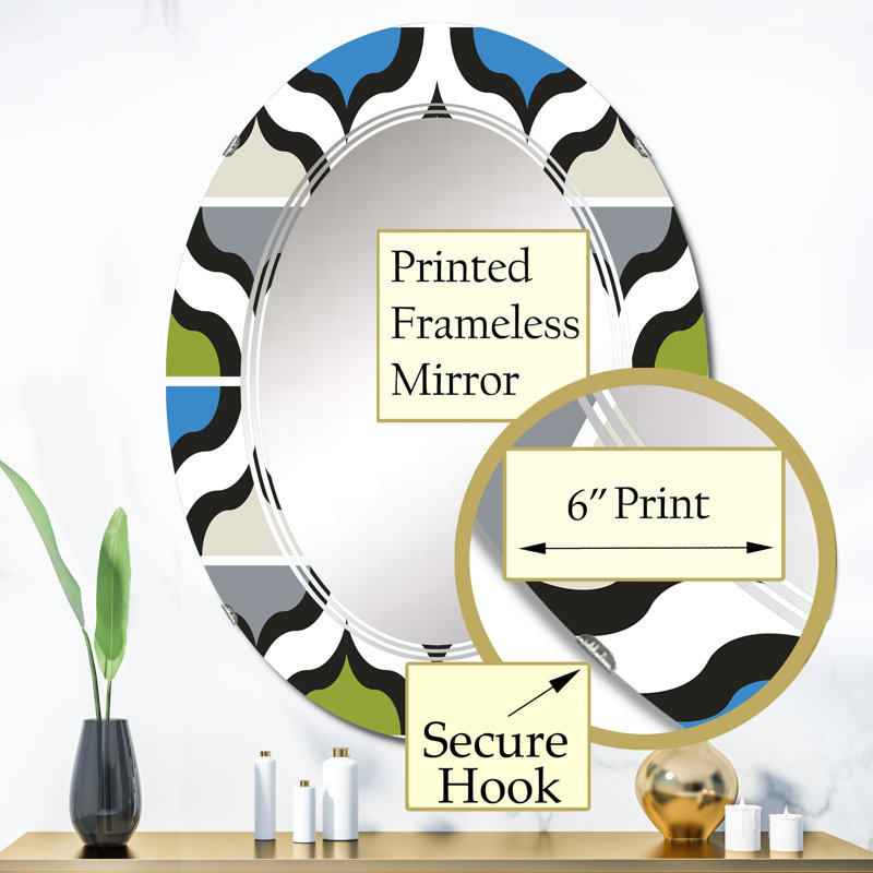 Vert et bleu rétro géométrique - miroir mural à motif ovale, 36 po x 24 po