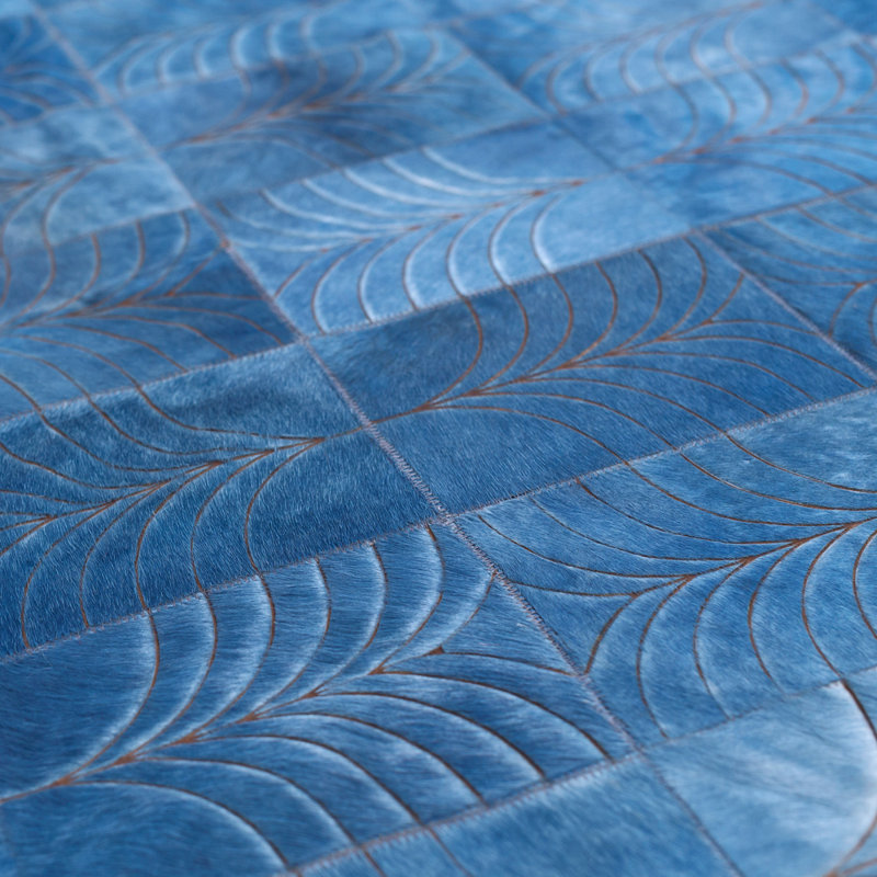 Cowhide Geometric Area Rug in Denim, Rectangle 6'7" x 9'8"