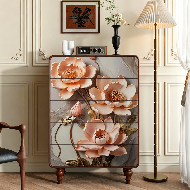 Solid Wood 5 Drawer Cabinet Entryway Hallway Chest