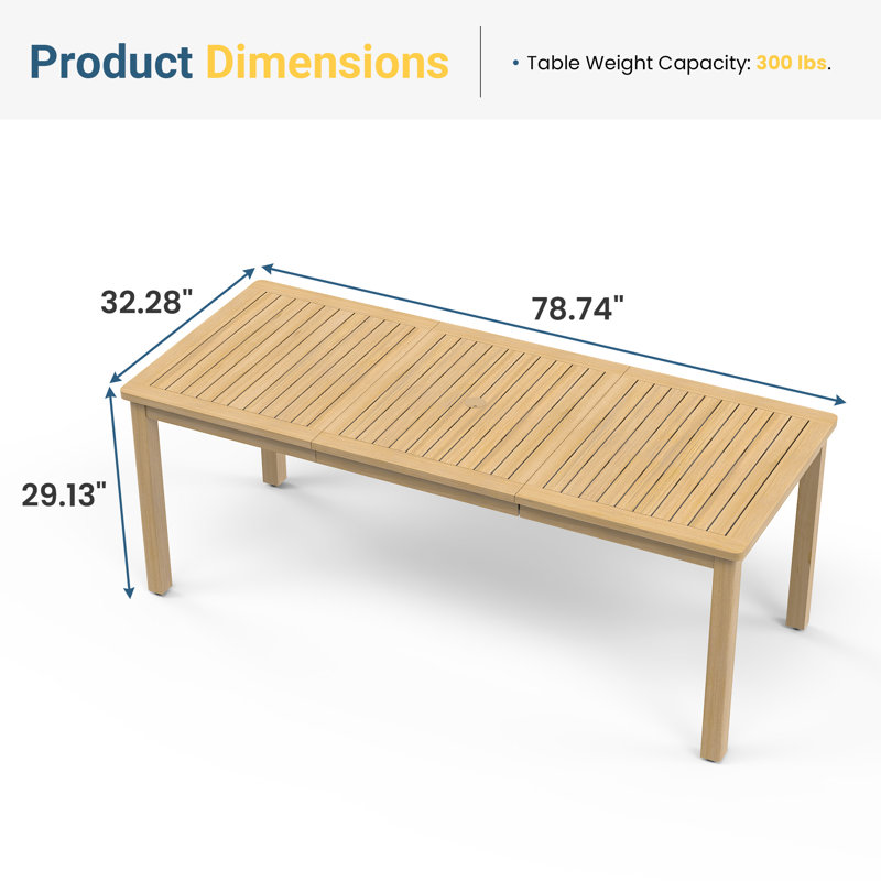 Solid Wood 78.74"l Outdoor Dining Table