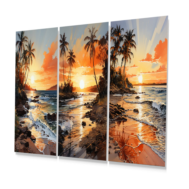 Ensemble de 3 décorations murales en métal Beachside Sunset - Palmiers et palmiers, H 32 po x l 48 po