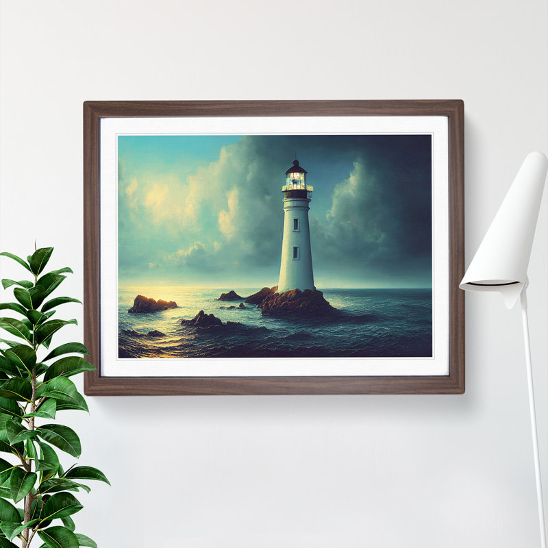 Mesmerising Lighthouse - Single Picture Frame Print, 46cm H x 64cm W x 2cm D, Walnut Framed