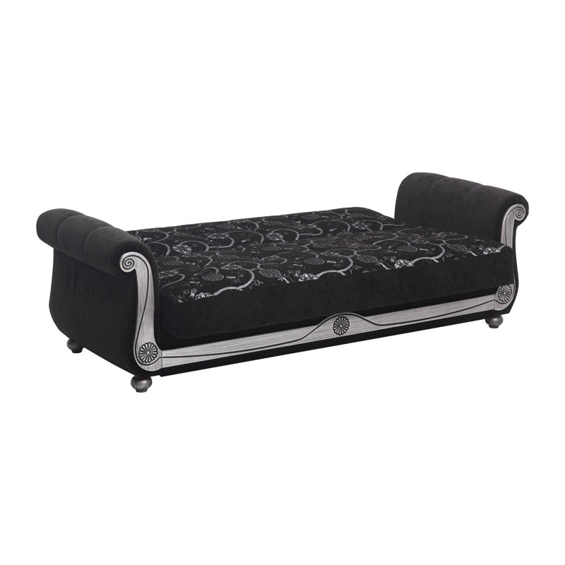 Mishonda Americano 95 in. Fabric Upholstered 3-Seater Twin 3-in-1 Sleeper Sofa Bed with Storage, Black Chenille