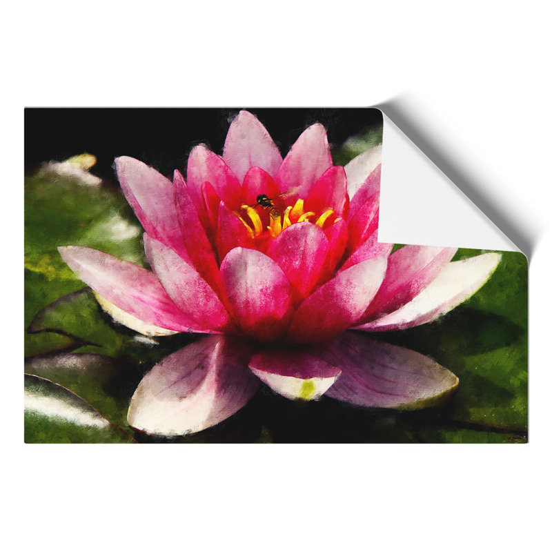 Pink Water Lily Flower Painting - Frameless Print, 21cm H x 30cm W x 0.1cm D