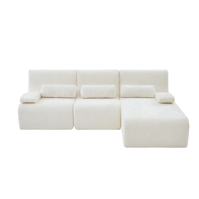 Canapé modulaire moderne avec confort ergonomique, Velours côtelé beige, H 32,4 po x l 98 po x P 65,3 po