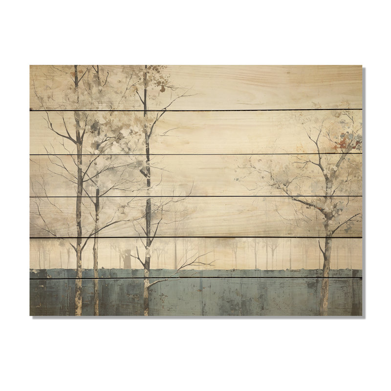 Minimalisme beige, rivière calme, forêt I - forêt de rivière, art sur bois de pin naturel, H 30 po x l 40 po