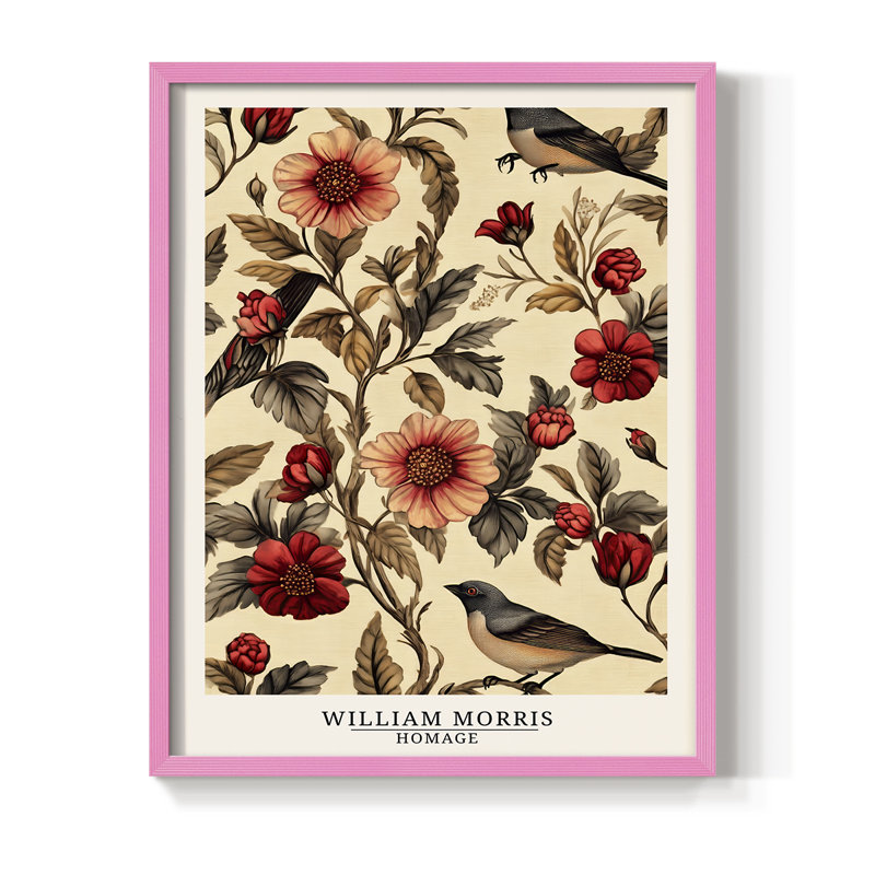 WM MORRIS Series CXCVII Framed Print - Solid Wood, 15" H x 12" W, Pink