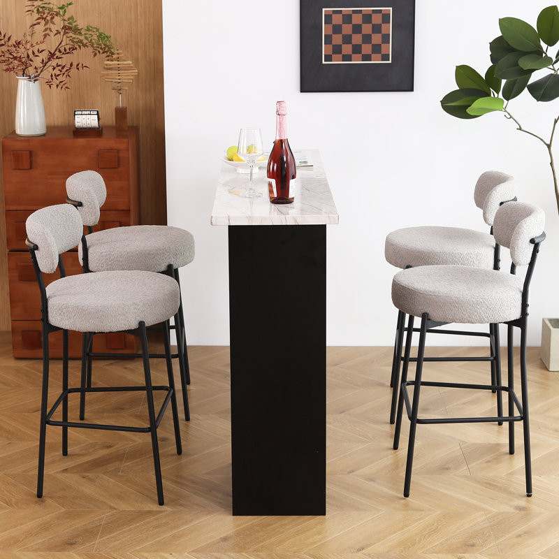 Tabouret de comptoir moderne à dossier courbé et rembourré, Gris