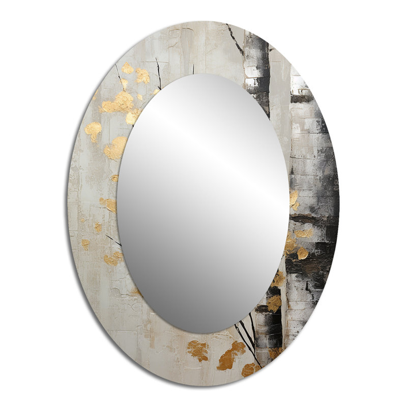 Tree Whispers of Grey and Gold - Miroir mural ovale traditionnel, 40 po x 30 po