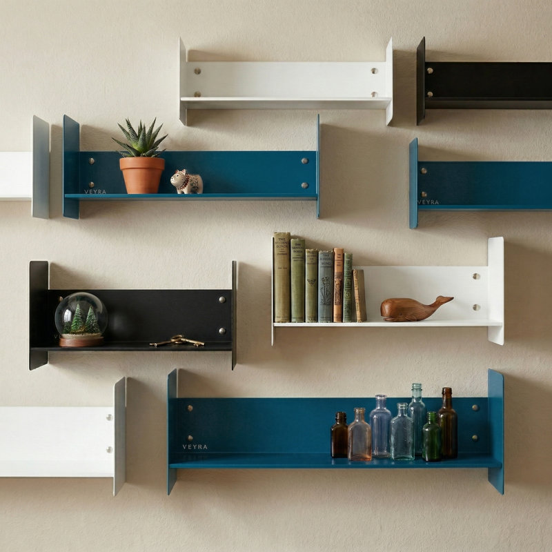 23.6" Industrial Modern Metal Floating Wall Shelves for Heavy Duty Display, 7.87" H x 23.6" W x 5.9" D, Black