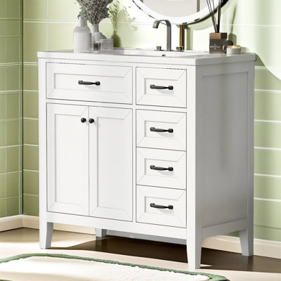 Stylish 36" Bathroom Vanity With Sink Combo – Bathroom Cabinet With Drawers, Solid Frame And MDF Board