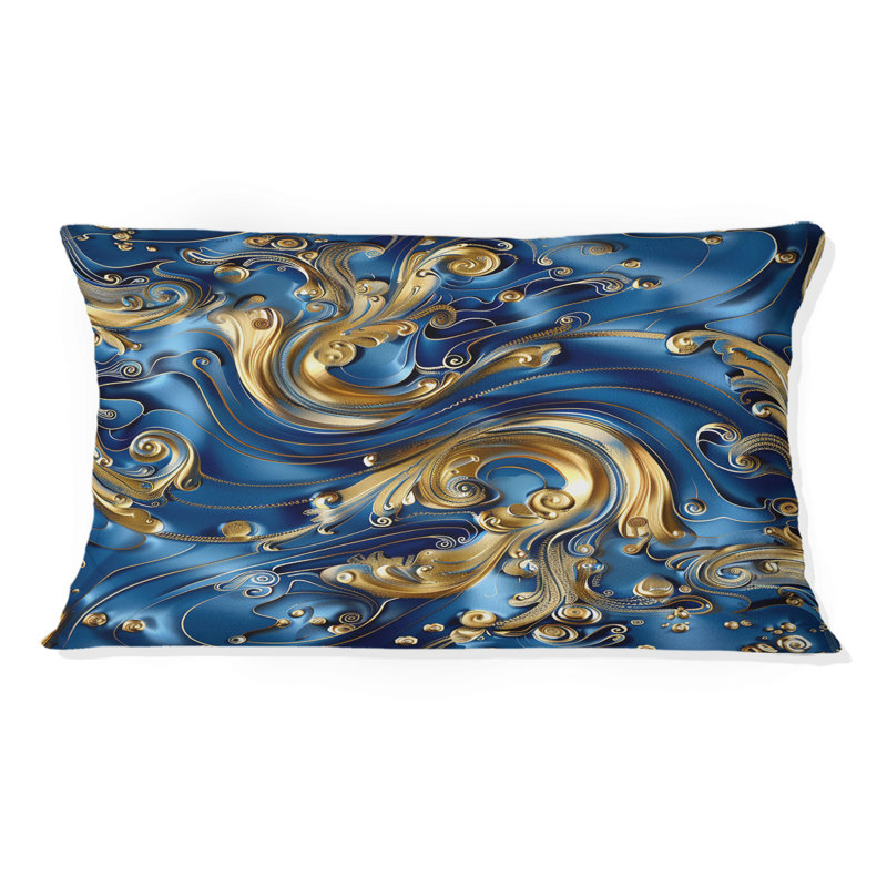 Gold Blue Glam Waves - Gold Lumbar Pillow