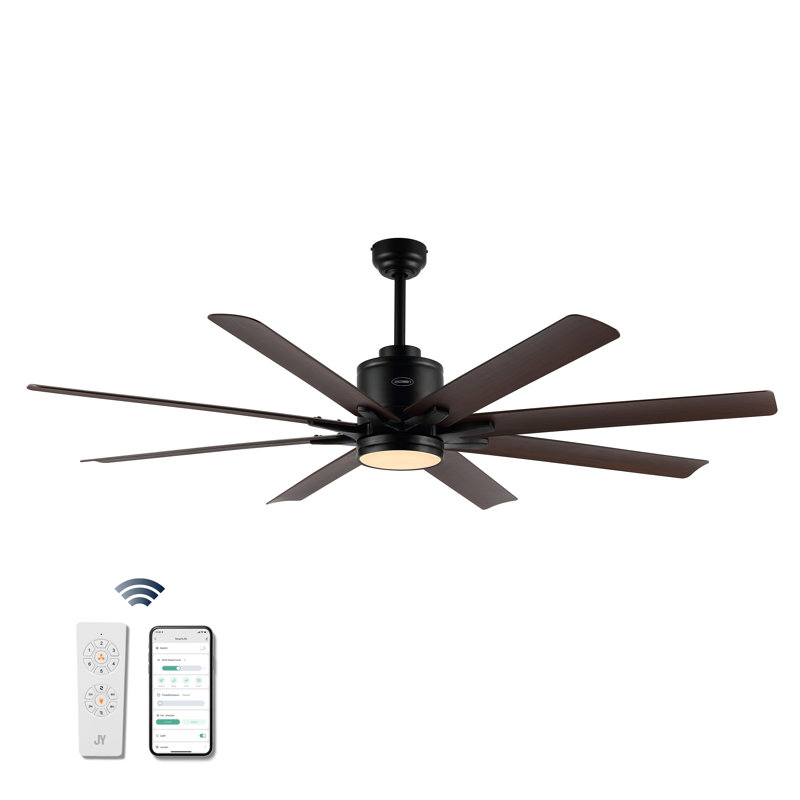 66'' Ceiling Fan with LED Lights, Black with Neutral Brown Wood Blades
