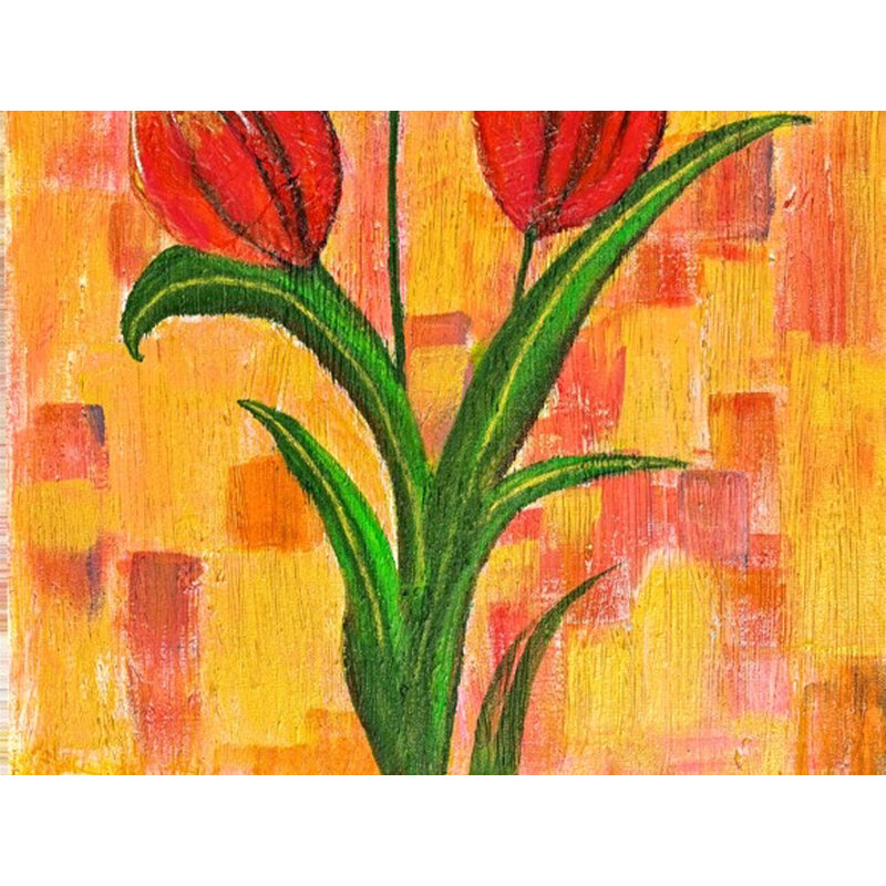 Tulipe rouge sur fond corail | Acrylique sur toile | Avec cadre