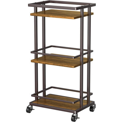 Rolling Mini Liquor Bar – Mobile Wine And Beverage Serving Cart With Storage, Kitchen Island And Coffee Bar Cabinet For Dining Room Or Living Room, Brown