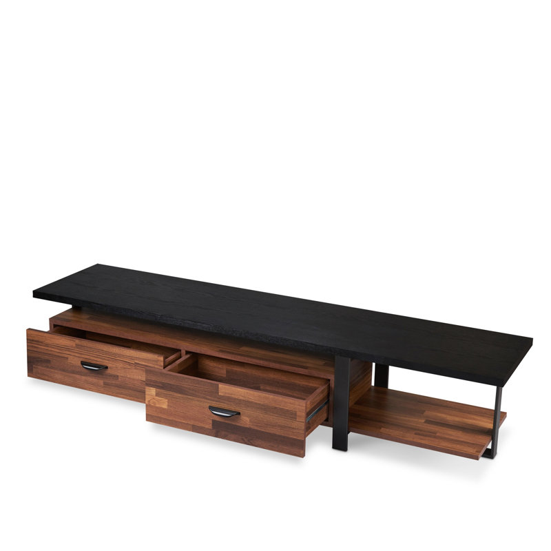 Rectangular Tv Stand In Walnut & Black With Construction For 50 - 59 Inch Tvs Sleek 55" Flat Screen Storage And Compartment