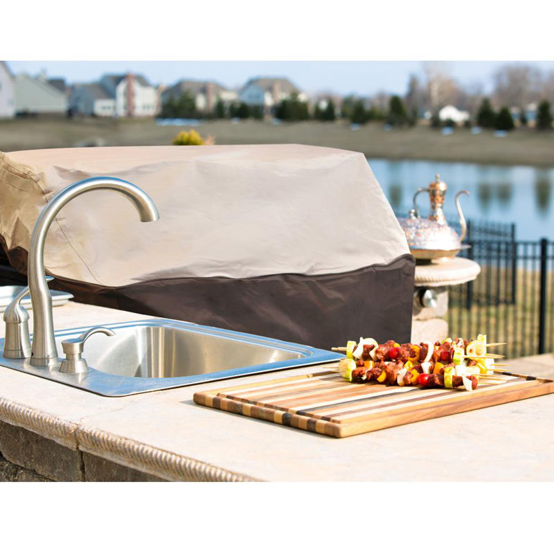 Beige and Brown PVC Grill Cover for Island Grill Top