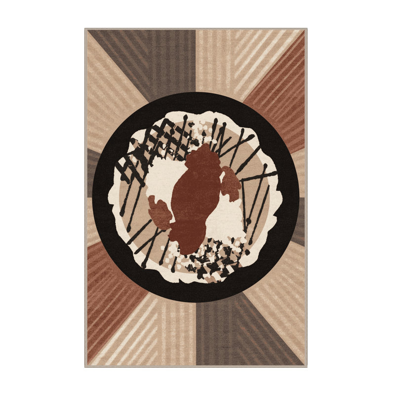 Machine Washable Food And Beverage Okonomiyaki Global Inspired Block Print Rug in Beige – Beige Binding, 2x3