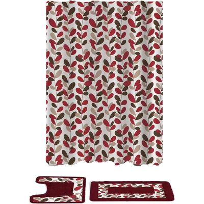 Ben & Jonah Burgundy 15 Piece Crystal Bath Set With Shower Curtain, Bath Rugs, And Metal Roller Ball Shower Hooks - Elevate Your Bathroom Decor – 100% Polyester And Machine Washable