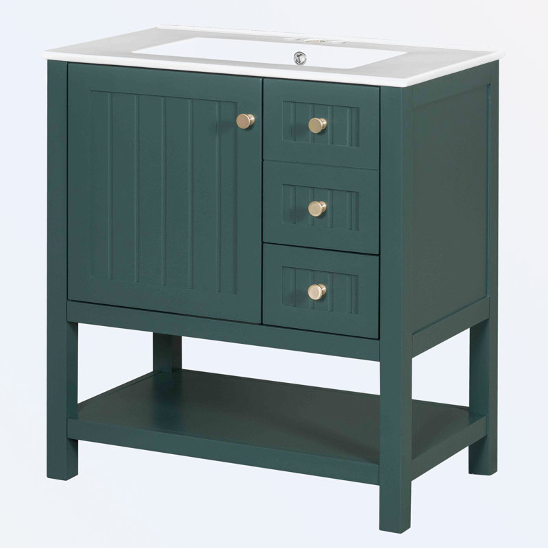 Omani 30'' Single Bathroom Vanity with Ceramic Top, Green
