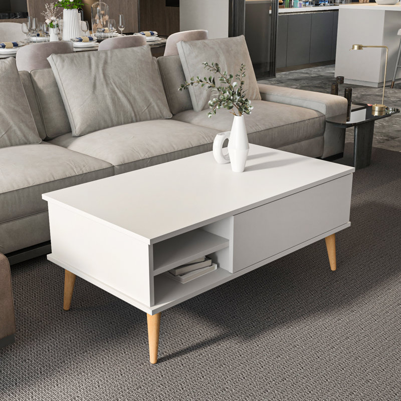 Table basse 43 po Como, Plateau blanc / base blanche