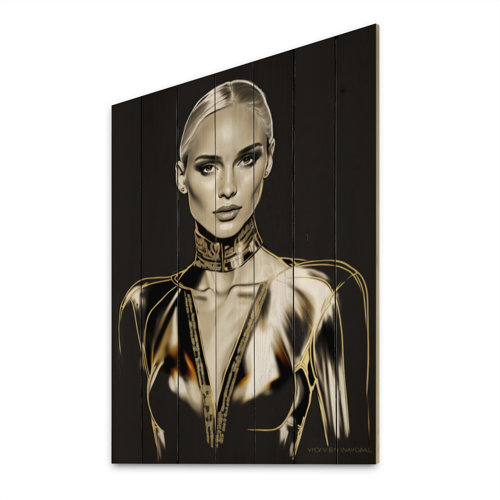 Everly Quinn Fashion Model In Retro Gold Design VIII On Wood Print ...