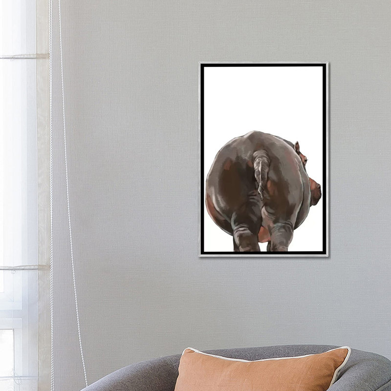 Art hippopotame, Toile avec cadre argenté, H 48 po x l 32 po x P 1,5 po