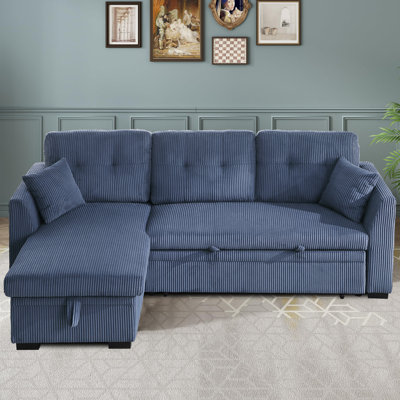 Upholstered Sleeper Pull Out Sofa Couch with Storage Chaise by Mercer41