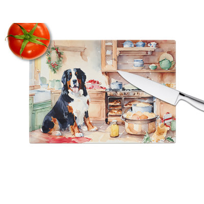 Bernese Mountain Dog Christmas Cookies Glass Cutting Board