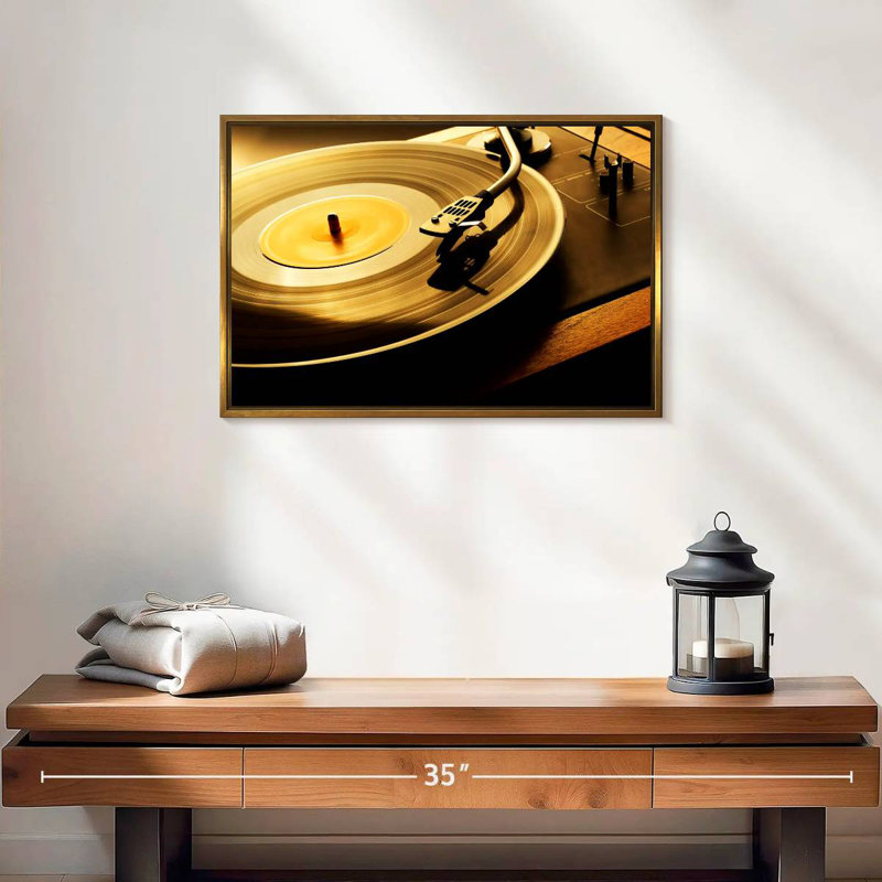 Disque vinyle rotatif, 19 po x 13 po, Cadre flottant doré